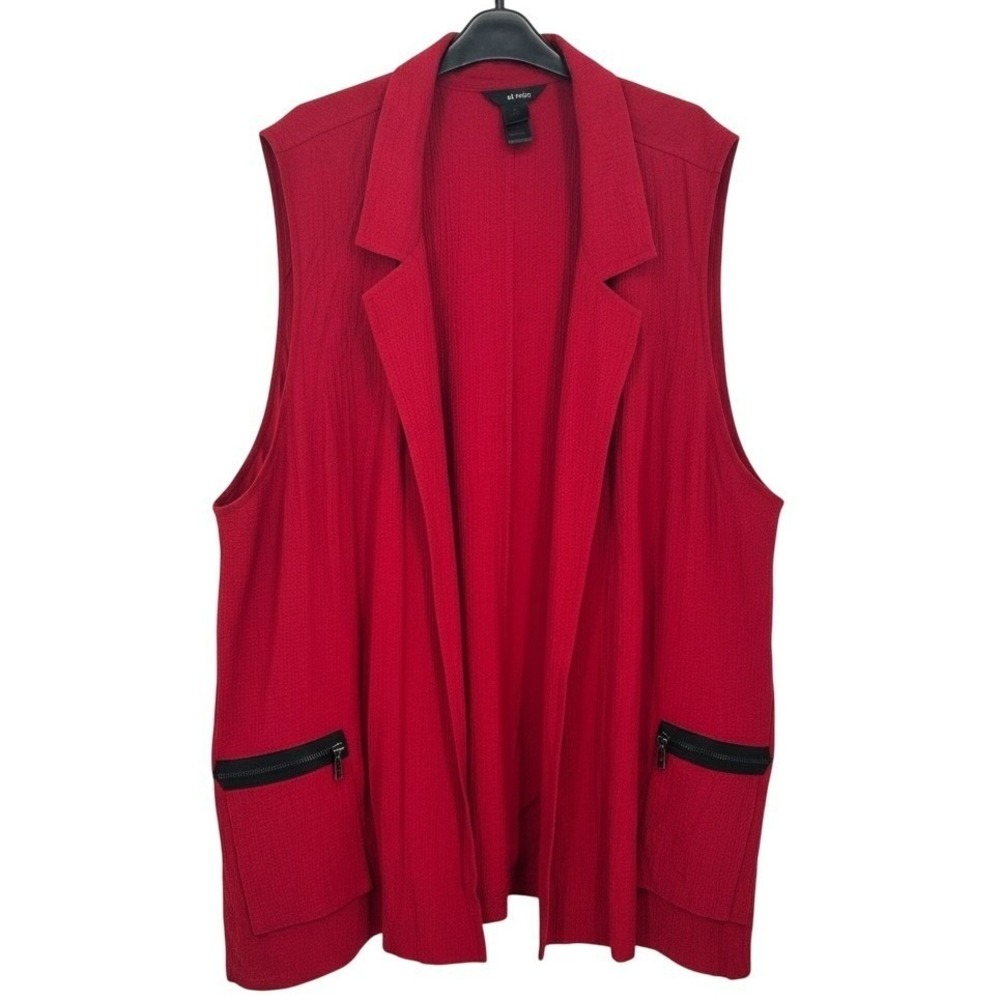Ali‎ Miles Red Textured Open Front Zipper Pocket Sleeveless Vest Plus Size 2X